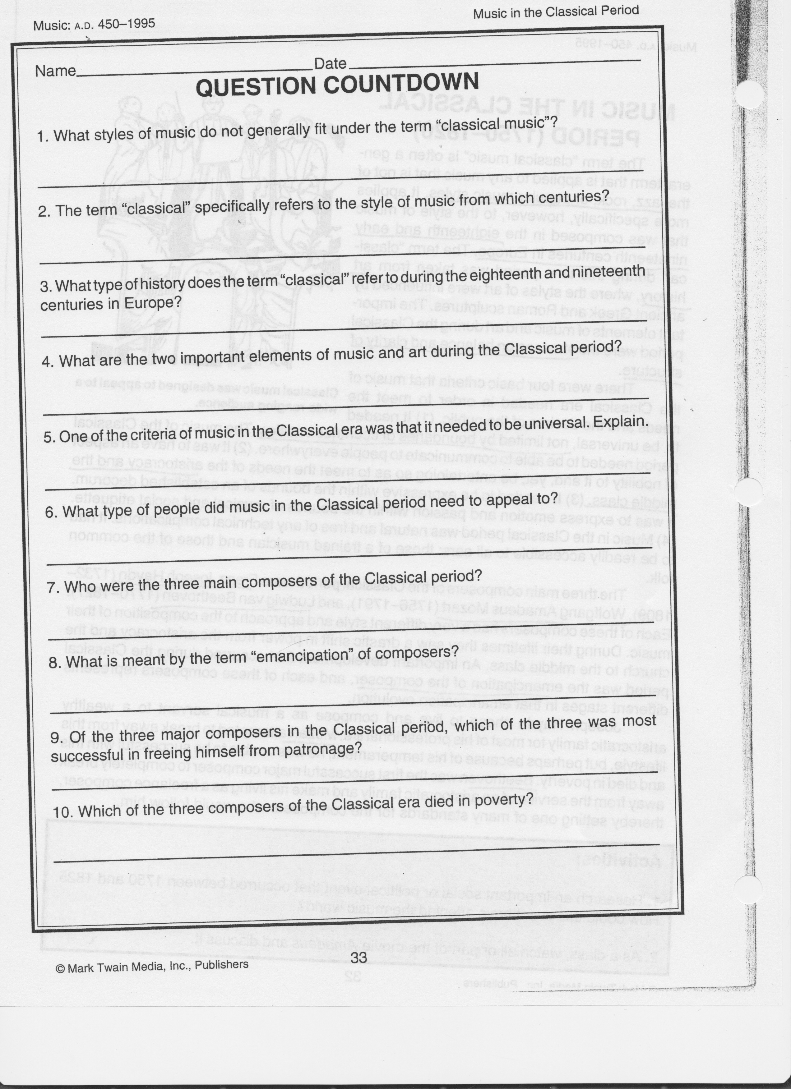 Music Worksheets For Elements Of Music Worksheet