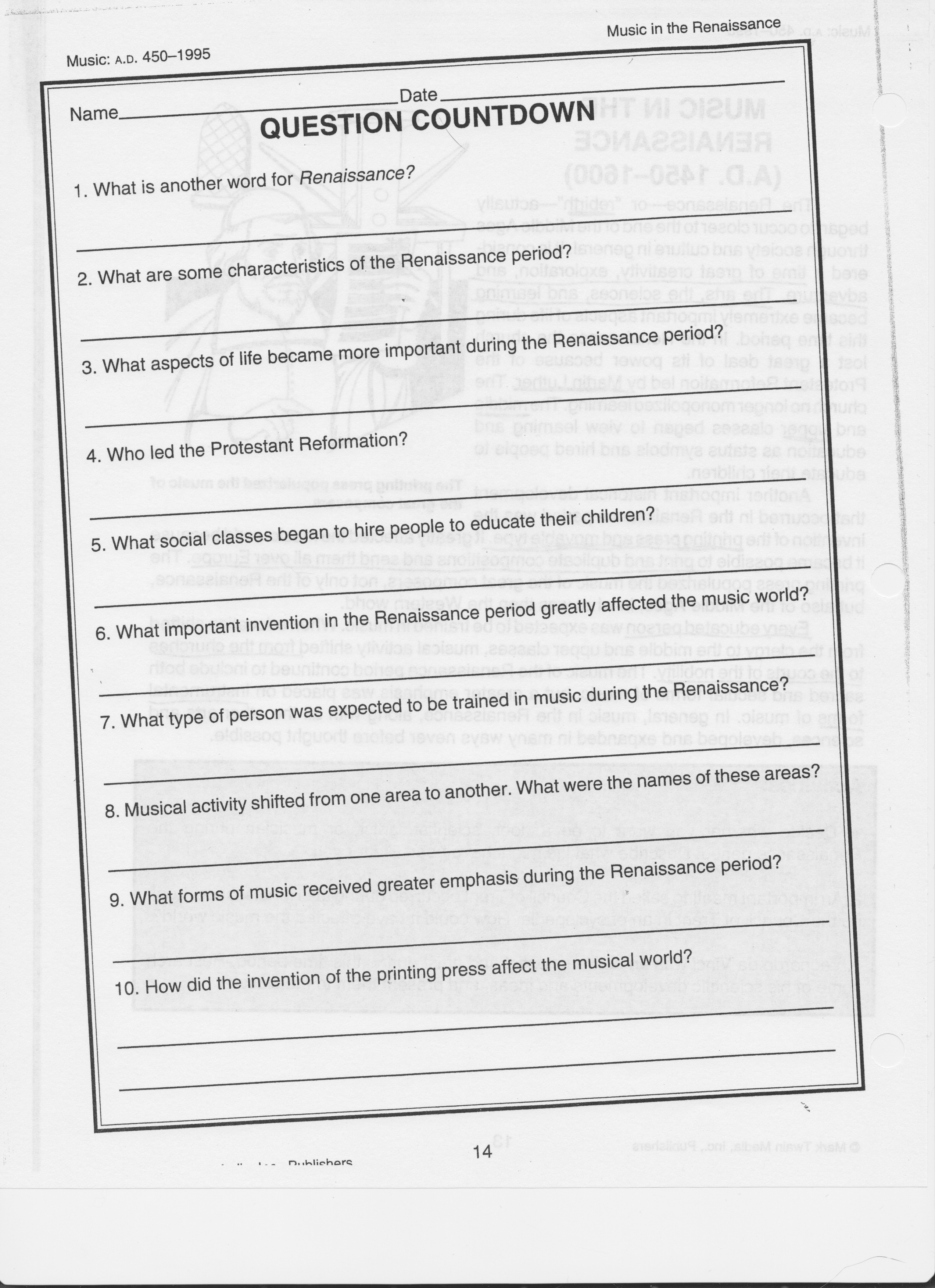 Music Worksheets For Elements Of Music Worksheet