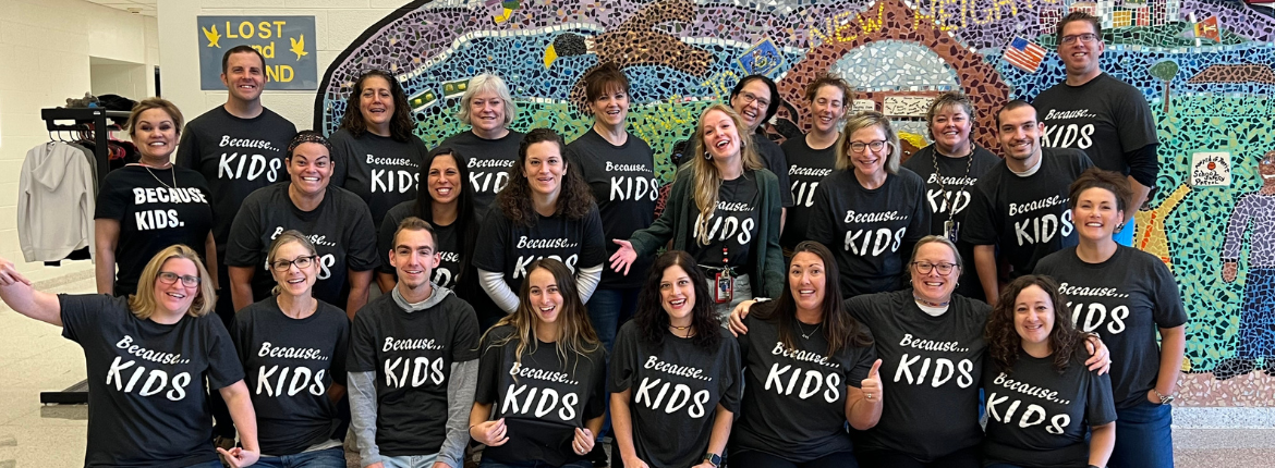 washington heights elementary school staff wearing because kids shirts 